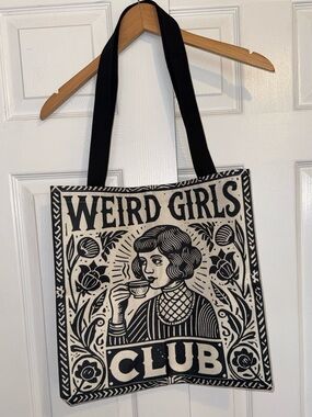 Weird Girls Club Canvas Tote Bag Black Cream Bookish Feminist Literary Aesthetic